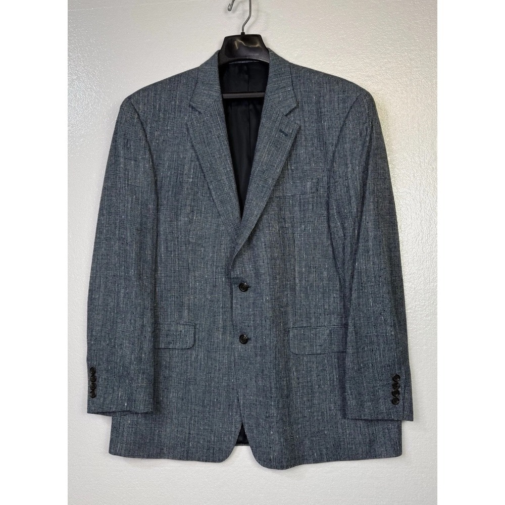 Chaps 100% Silk‎ Basketweave Sport Coat Mens 42 R Blue Two-Button Blazer Jacket